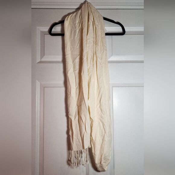 Cream Colored Tassel And Fringe Scarf - Picture 1 of 4